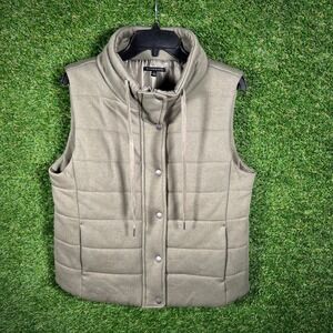 Staccato Womens Olive Green Quilted Puffer Vest Funnel Neck Size Large